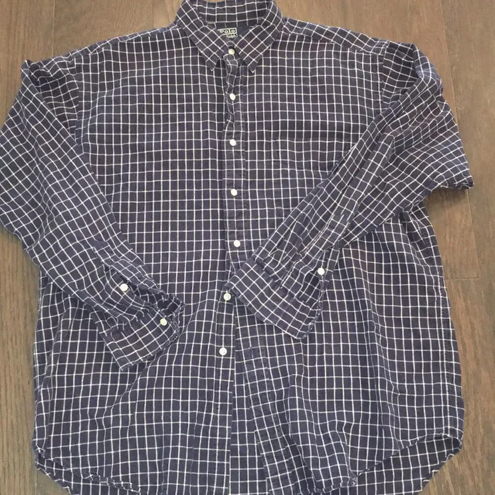 Polo Ralph Lauren Lowell Sport Cotton Linen Blue White Check Print Pocket Shirt